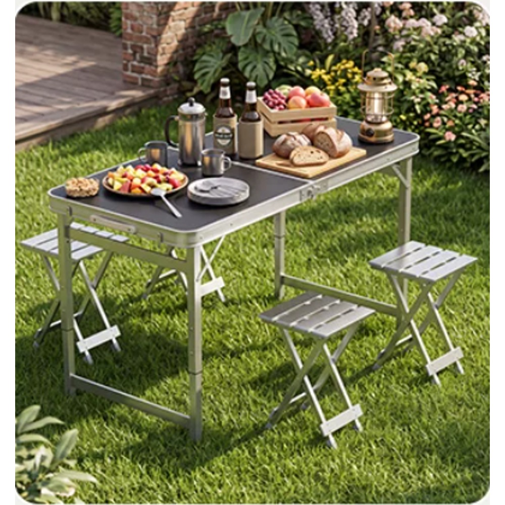 VISTAROVE Folding Camping Table with 4 Metal Stools - Image 5