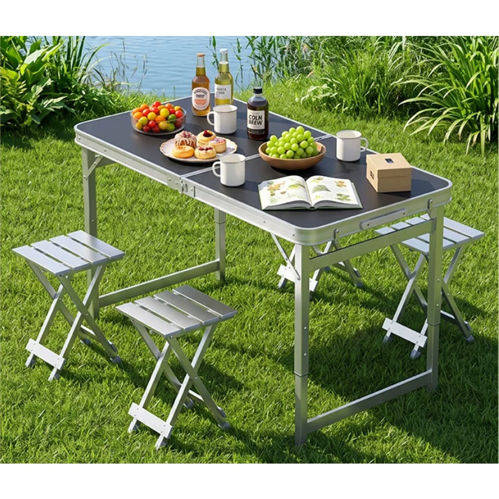 VISTAROVE Folding Camping Table with 4 Metal Stools - Image 4
